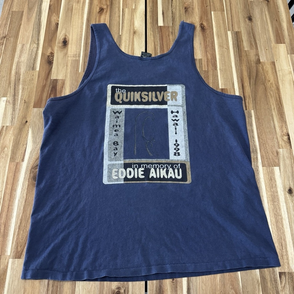 Vintage Quiksilver Tank Top Mens L Blue Eddie Aikau USA‎ 90s Surf Hawaii *